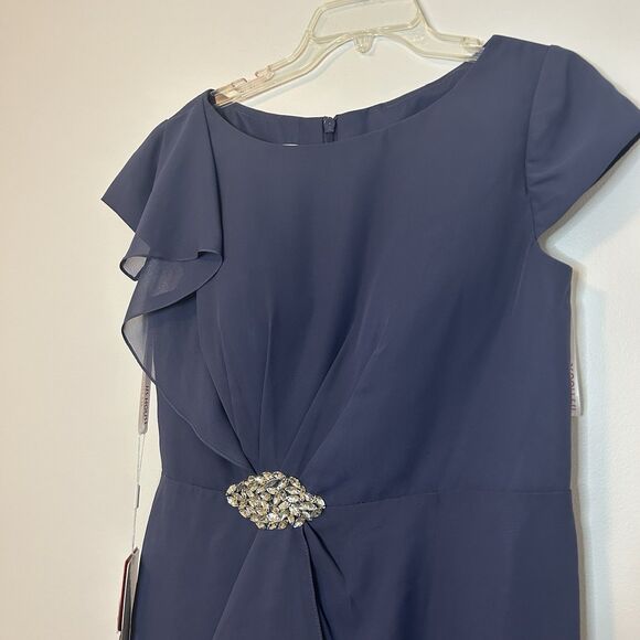 JJs House Sheath Chiffon Dress Stormy Blue Jeweled 192772 164084 NWT - Size 12 - Picture 4 of 16